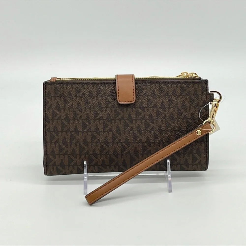 Michael Kors Large Double Zip Wallet Wristlet Brown